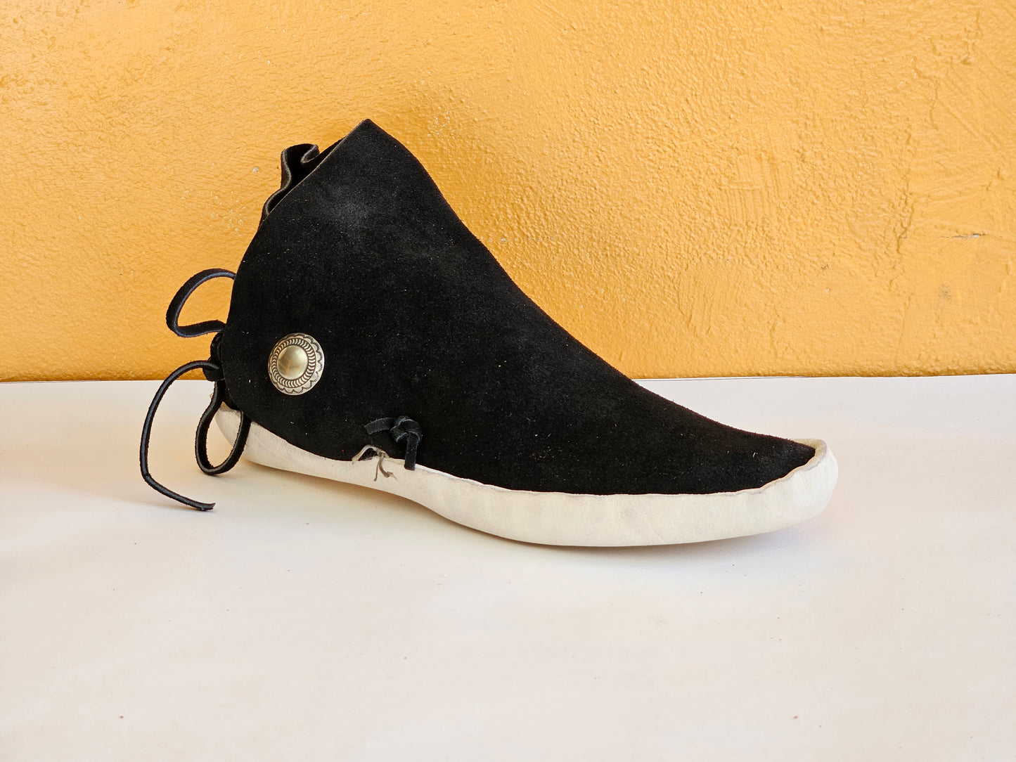 Mens Black One Button Moccasins
