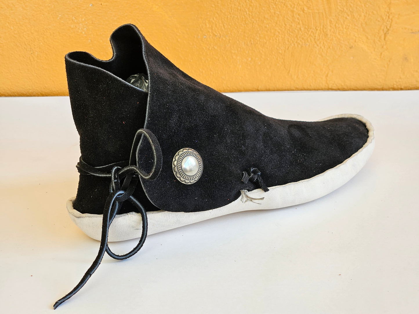 Mens Black One Button Moccasins