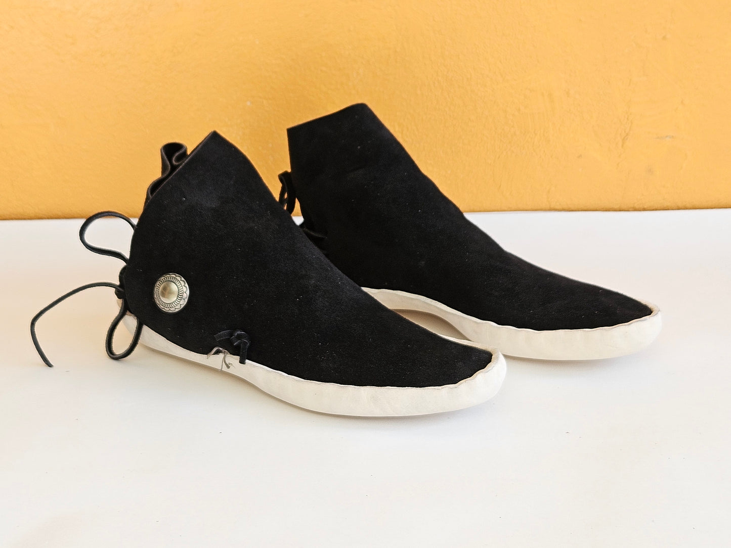 Mens Black One Button Moccasins